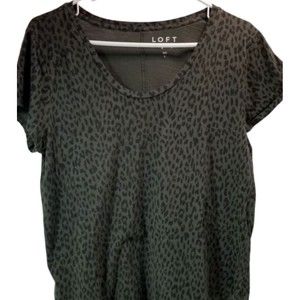Loft Soft Leopard All Over Print Shirt Sz Large Black Brown Short Sleeve Tee
